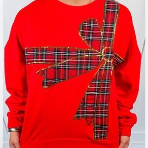 BiBi Red Plaid Bow Sweater